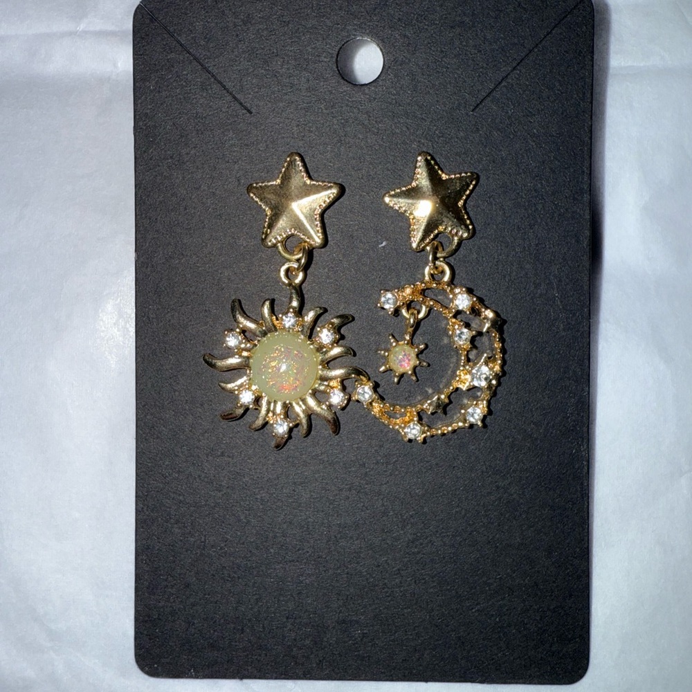 Gold Star and Moon Earrings